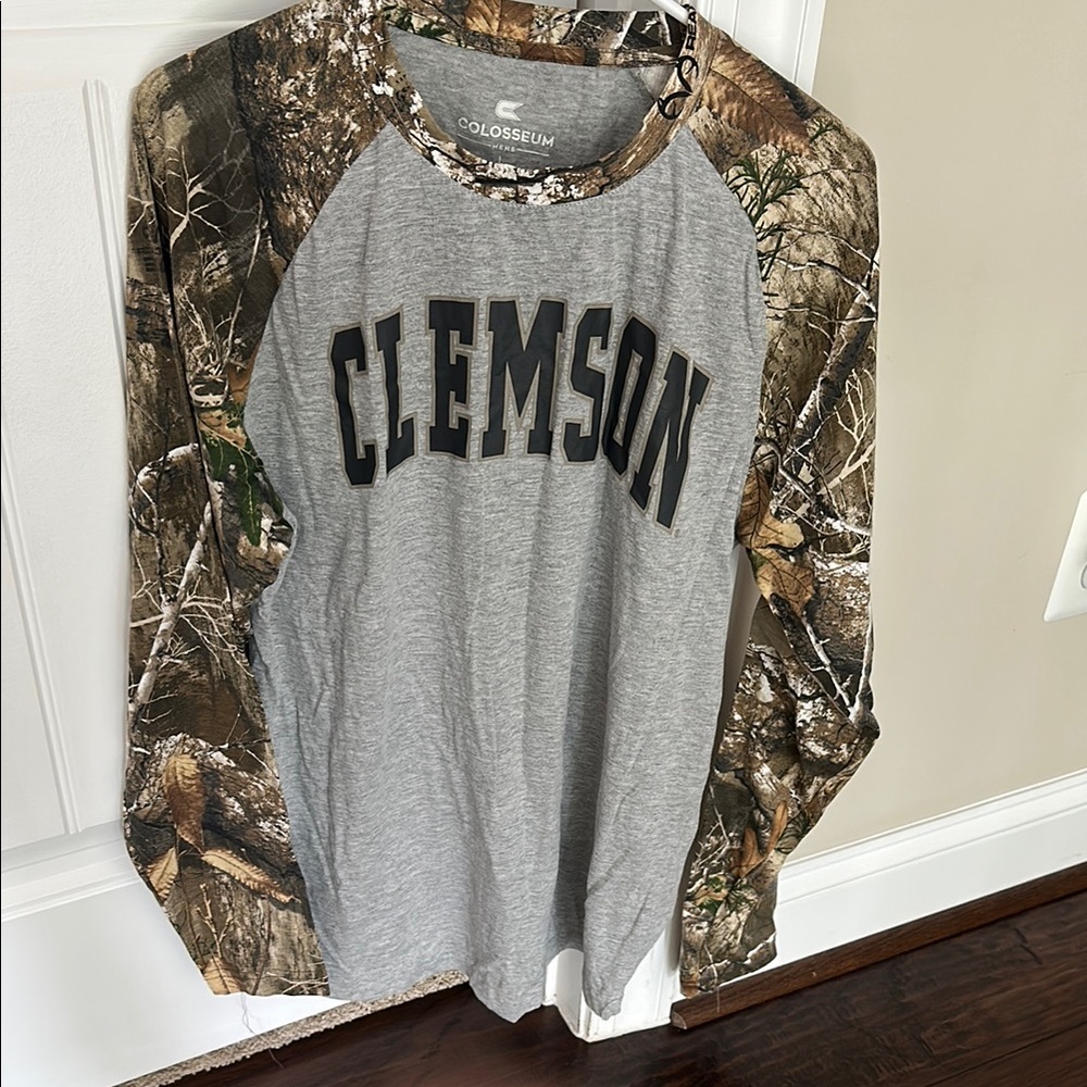 Colosseum Clemson Long Sleeve Raglan Shirt - Gray with Camouflage Sleeves